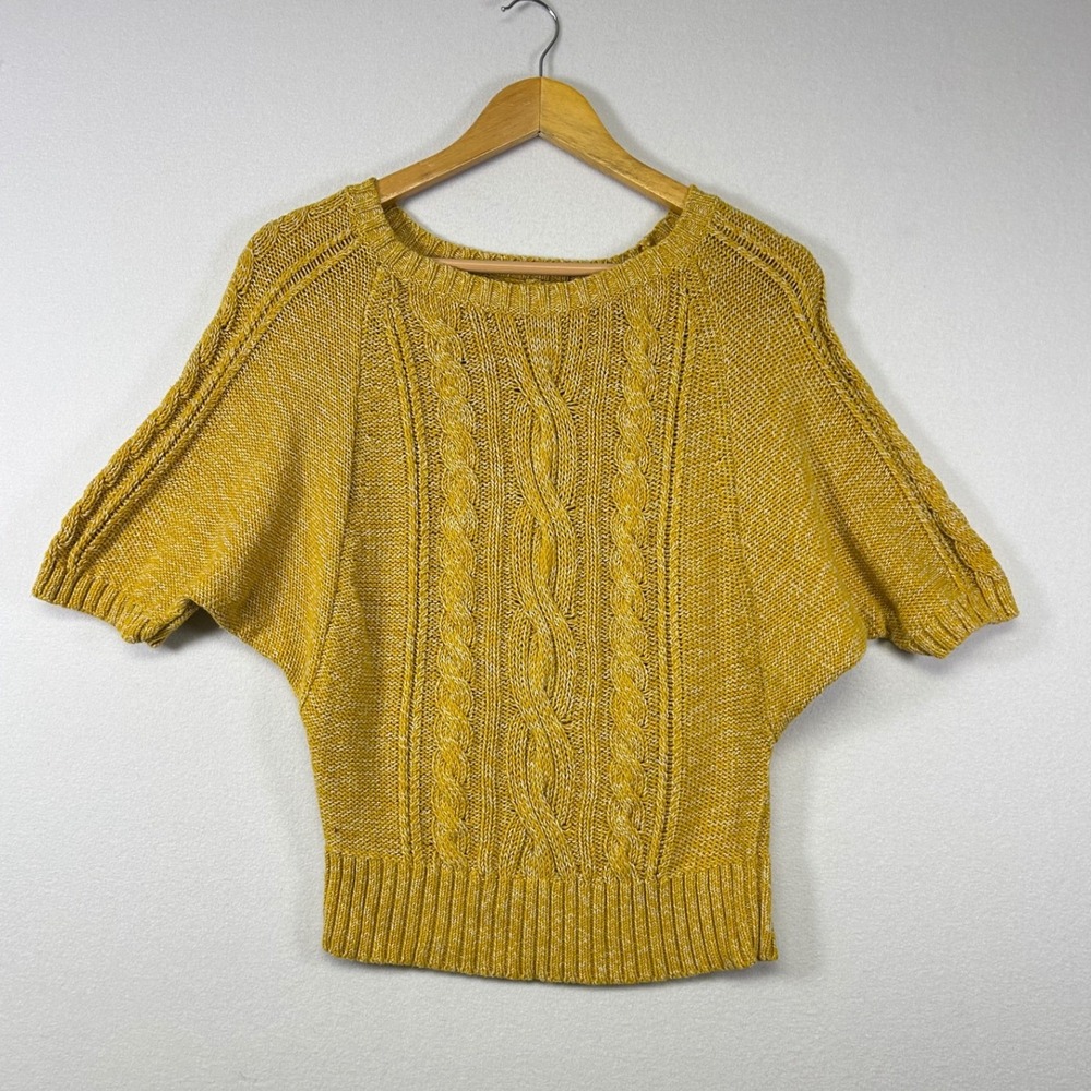 LOFT Cable Knit Sweater Womens Small Boho Retro Dolman Short Sleeve‎ Cotton